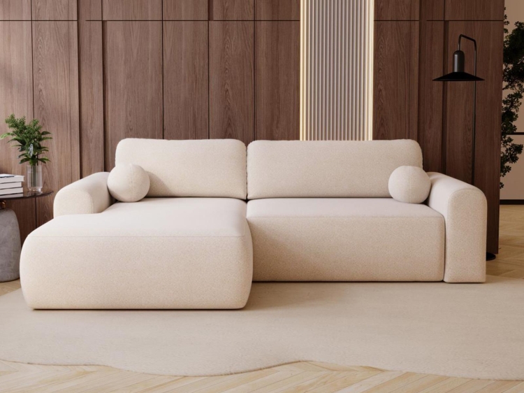 Designerski kremowy narożnik w tkaninie boucle AURA