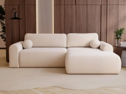 Designerski kremowy narożnik w tkaninie boucle AURA