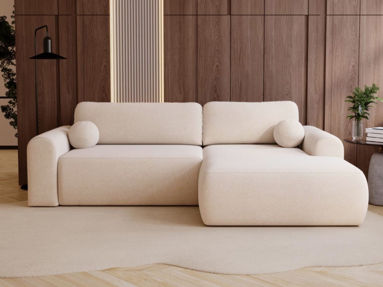 Designerski kremowy narożnik w tkaninie boucle AURA