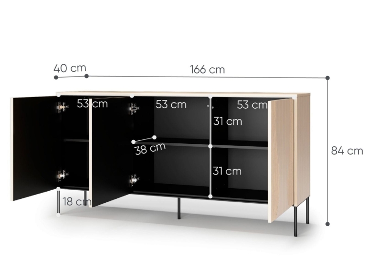 Pojemna komoda z oświetleniem LED do salonu FLUO