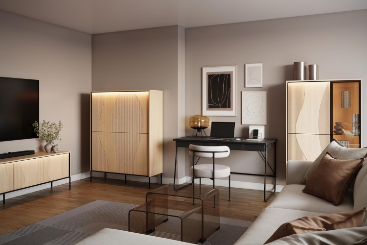 Pojemna komoda z oświetleniem LED do salonu FLUO