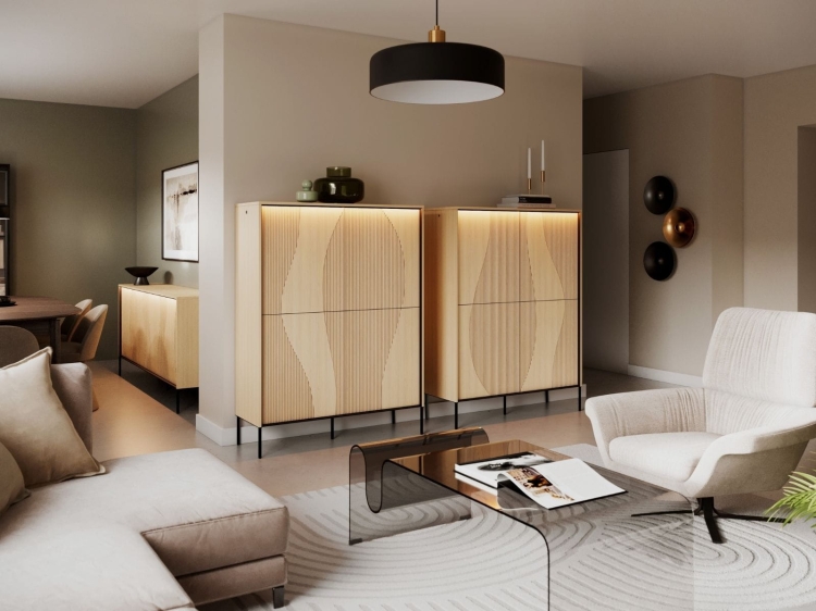 Wysoka komoda do salonu designerska dąb vincenza FLUO