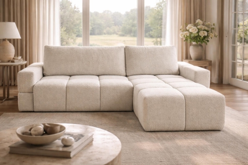 Stylowy narożnik bąbelkowy z funkcją spania jasny beż LORIN