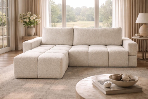 Stylowy narożnik bąbelkowy z funkcją spania jasny beż LORIN