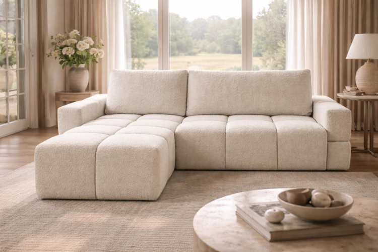 Stylowy narożnik bąbelkowy z funkcją spania jasny odcień beżu BUBBLIN