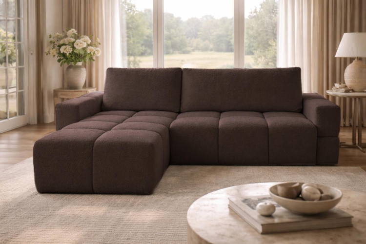 Brązowy narożnik bąbelkowy z podłokietnikami do salonu BUBBLIN