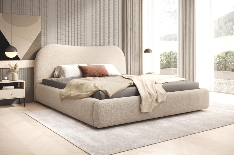 Łóżko tapicerowane boucle z designerskim zagłówkiem ROSI