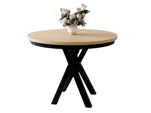 Modny stół do salonu okrągły noga krzyżak LOFTO DĄB HIKORA