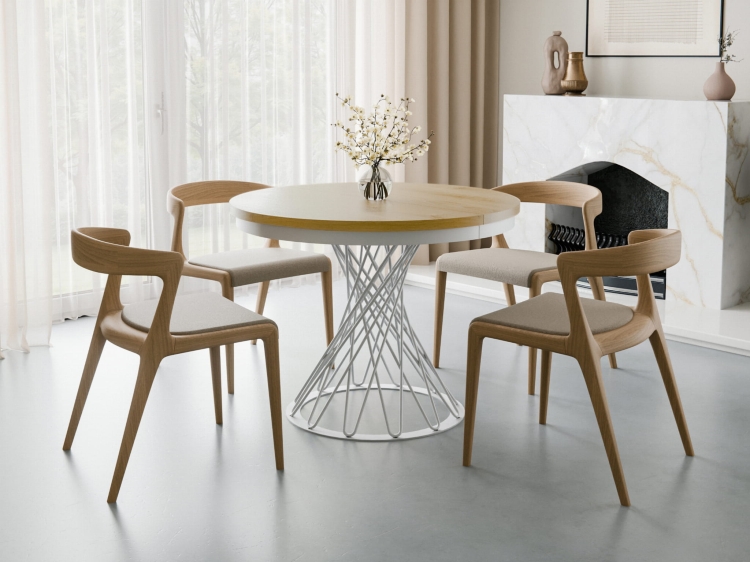 Rozkładany stół z białą designerską podstawą DĄB HIKORA LUKS
