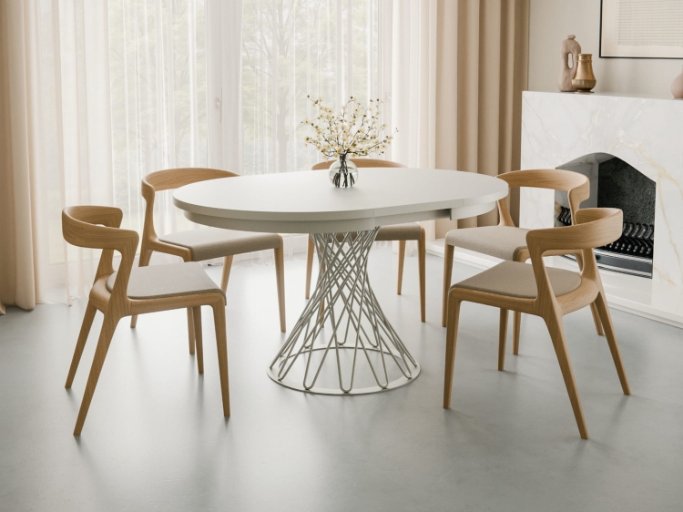 Rozkładany stół z białą designerską podstawą DĄB HIKORA LUKS