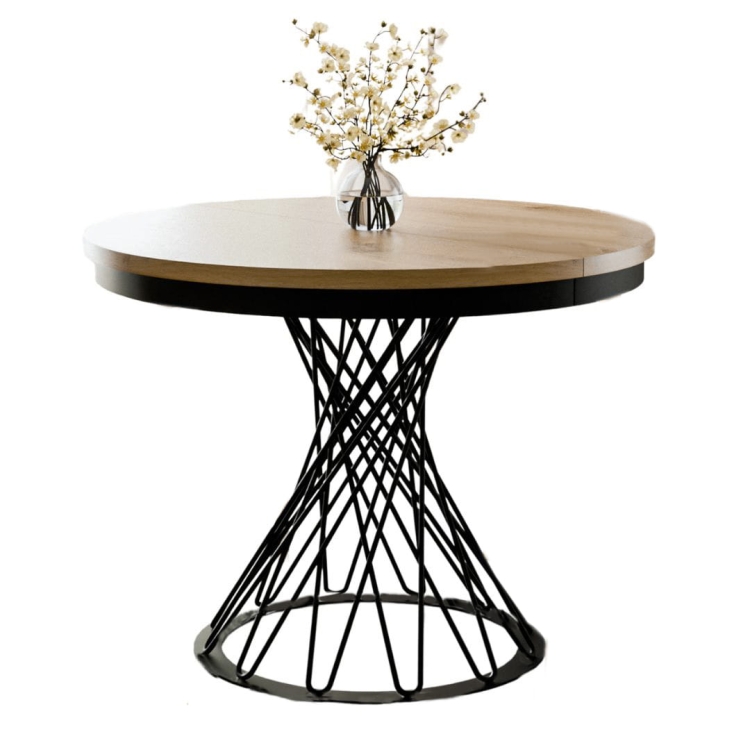 Modny stół okrągły z czarną podstawą LUKS DĄB HIKORA