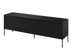 Designerska szafka pod telewizor ryflowana czarne drewno FLORES