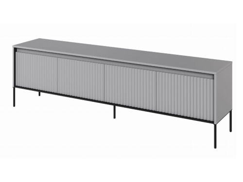 Szara czterodrzwiowa szafka pod telewizor z ryflowaniem FLORES