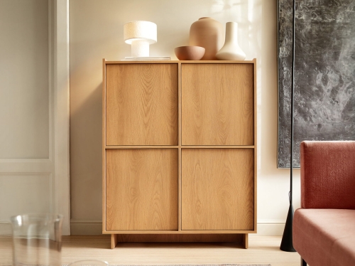 Minimalistyczna komoda wysoka w stylu japandi KELLOS