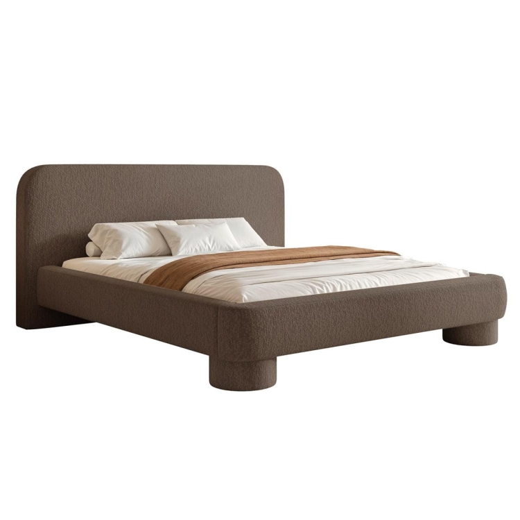 Brązowe łóżko tapicerowane na designerskich nóżkach KUMO