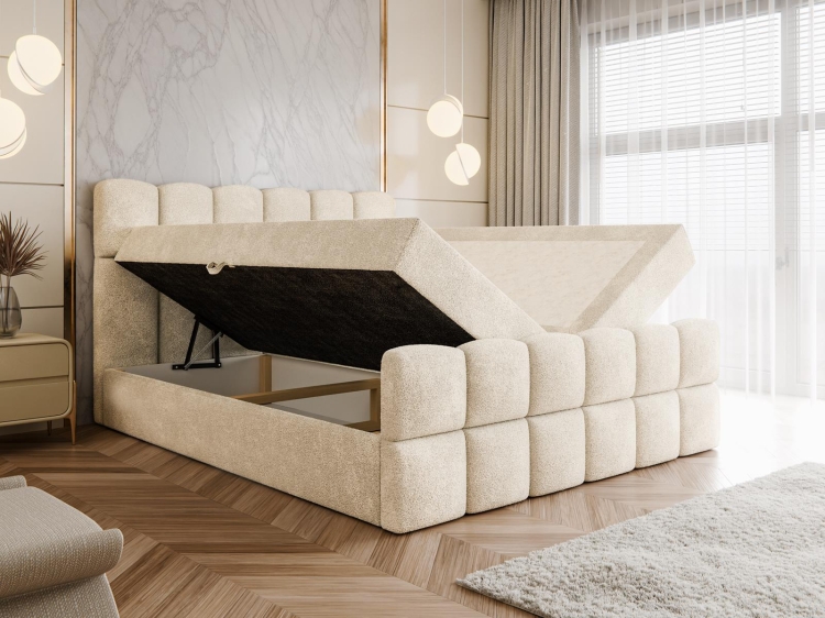 Eleganckie łóżko kontynentalne ARUBA Bouclé BEŻ