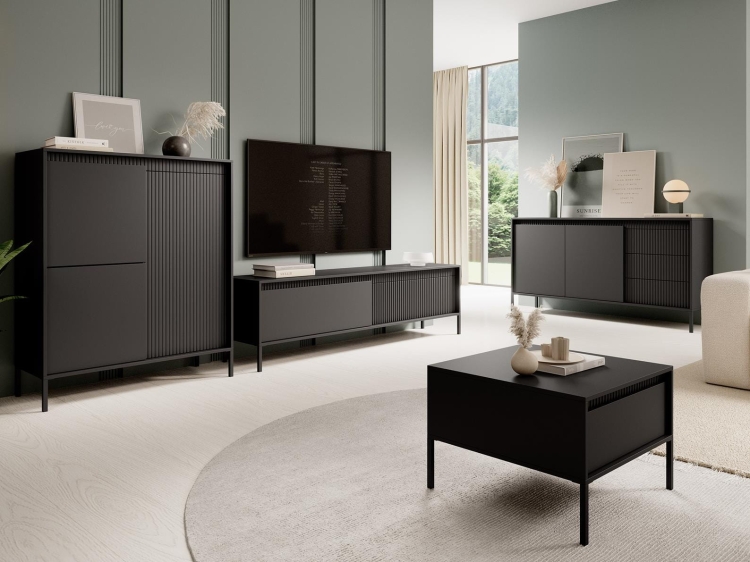 Stylowa ryflowana komoda do salonu GAVINS CZARNA