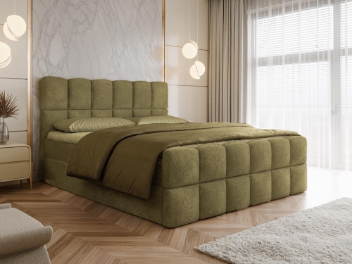 Oliwkowe modne łóżko do sypialni kontynentalne ARUBA