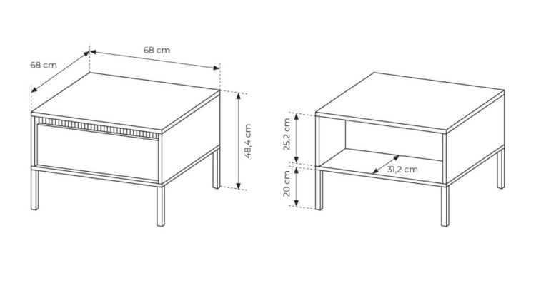 Mały ryflowany stolik kawowy z szufladą GAVINS CZARNY