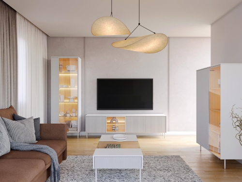 BIAŁA ELEGANCKA witryna z oświetleniem do salonu MILA