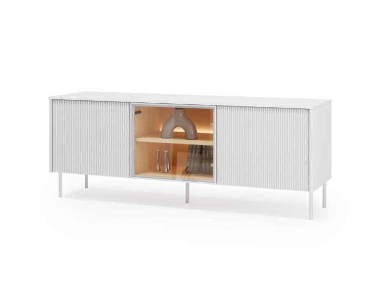 Ryflowana szafka RTV MILA na nóżkach BIAŁA