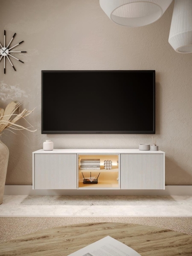 Wisząca szafka RTV MILA z przeszkleniem BIAŁA