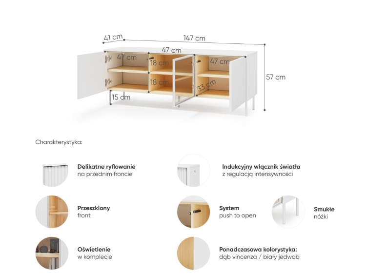 Ryflowana szafka RTV MILA na nóżkach BIAŁA