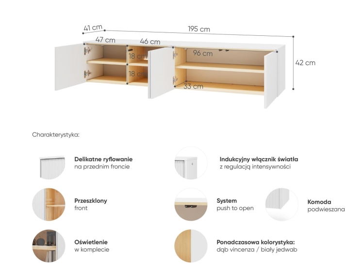 Szafka RTV MILA wisząca 195cm szeroka BIAŁA