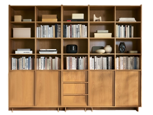 Minimalistyczny regał japandi dąb karmel 246cm KELLOS