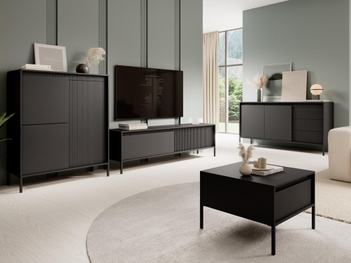 Elegancki stolik pod telewizor lamele GAVINS CZARNY