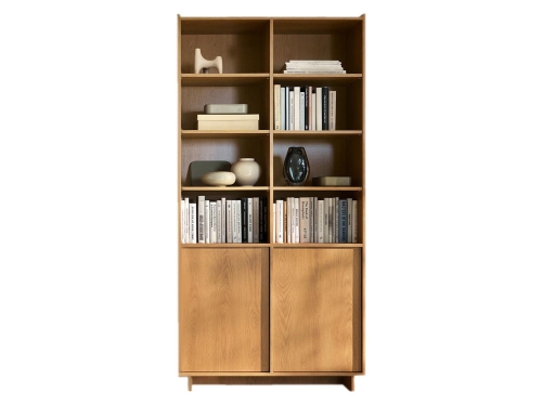 Regał Kellos do nowoczesnego biura w odcieniu dąb karmel