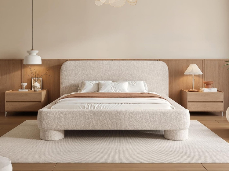 Brązowe łóżko tapicerowane na designerskich nóżkach KUMO