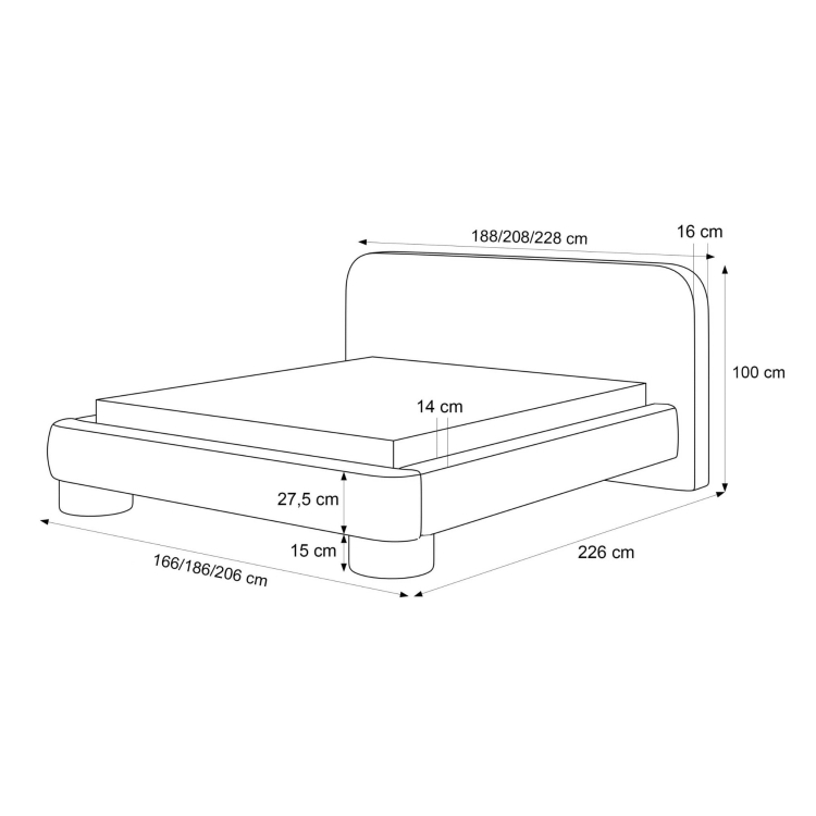 Brązowe łóżko tapicerowane na designerskich nóżkach KUMO
