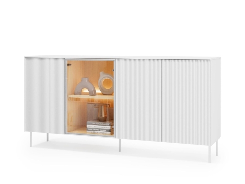 Biała komoda do salonu z przeszklonym frontem MILA