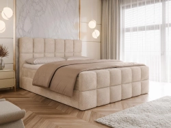 Eleganckie łóżko kontynentalne ARUBA Bouclé BEŻ 