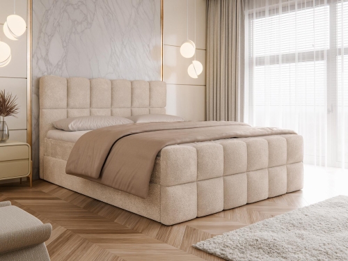 Eleganckie łóżko kontynentalne ARUBA Bouclé BEŻ