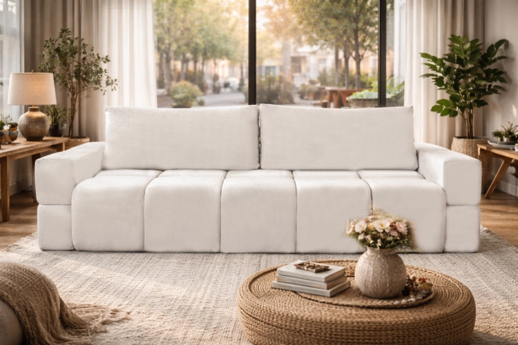 Nowoczesna biała sofa do salonu boucle BIANCA