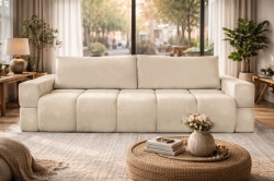 Sofa kremowa tapicerowana rozkładana do pokoju BIANCA