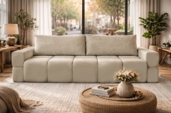 Beżowa sofa tapicerowana z funkcją spania BIANCA