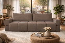Duża brązowa sofa do salonu z funkcją spania BIANCA 