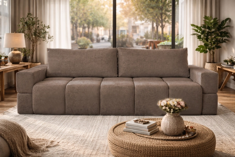 Duża brązowa sofa do salonu z funkcją spania BIANCA