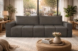 Komfortowa grafitowa sofa w tkaninie boucle BIANCA