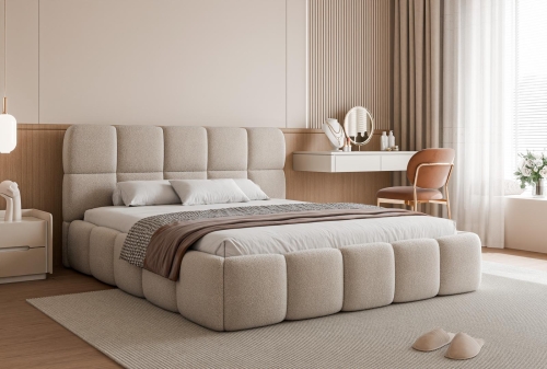 Beżowe łóżko tapicerowane chmurka baranek MICO