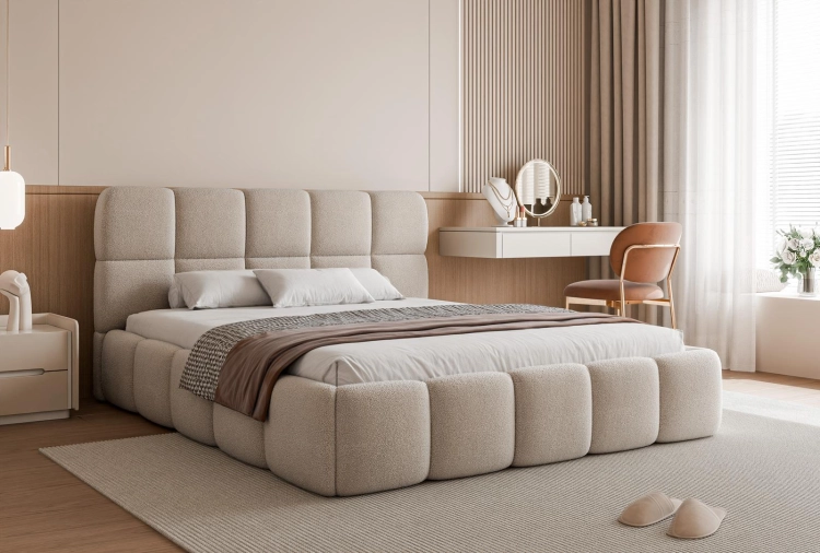 Beżowe łóżko tapicerowane chmurka baranek MICO