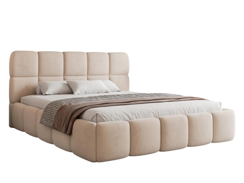 Modne kremowe łóżko tapicerowane velvet MICO