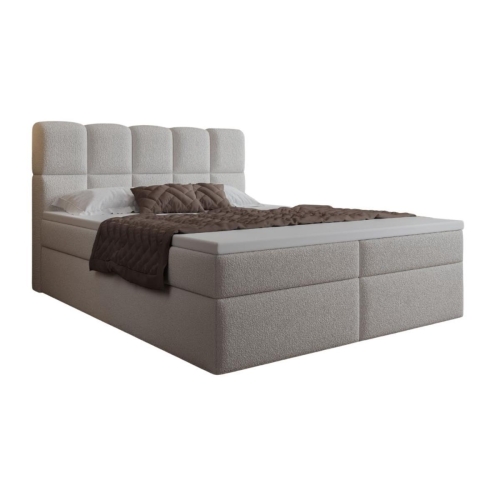 Luksusowe łóżko kontynentalne szare z dwoma skrzyniami PALEO