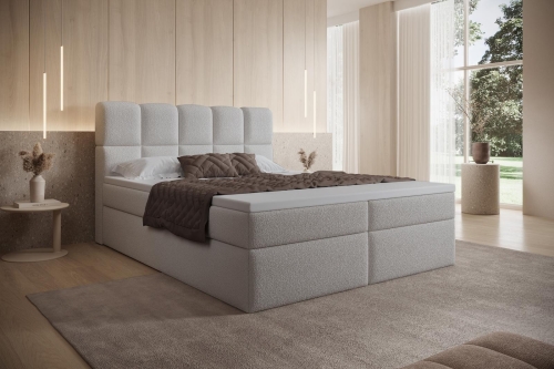 Luksusowe łóżko kontynentalne szare z dwoma skrzyniami PALEO