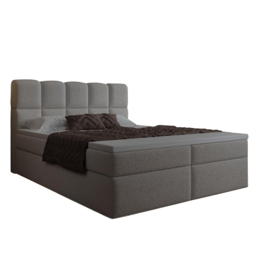 Designerskie grafitowe łóżko kontynentalne boucle z materacem PALEO