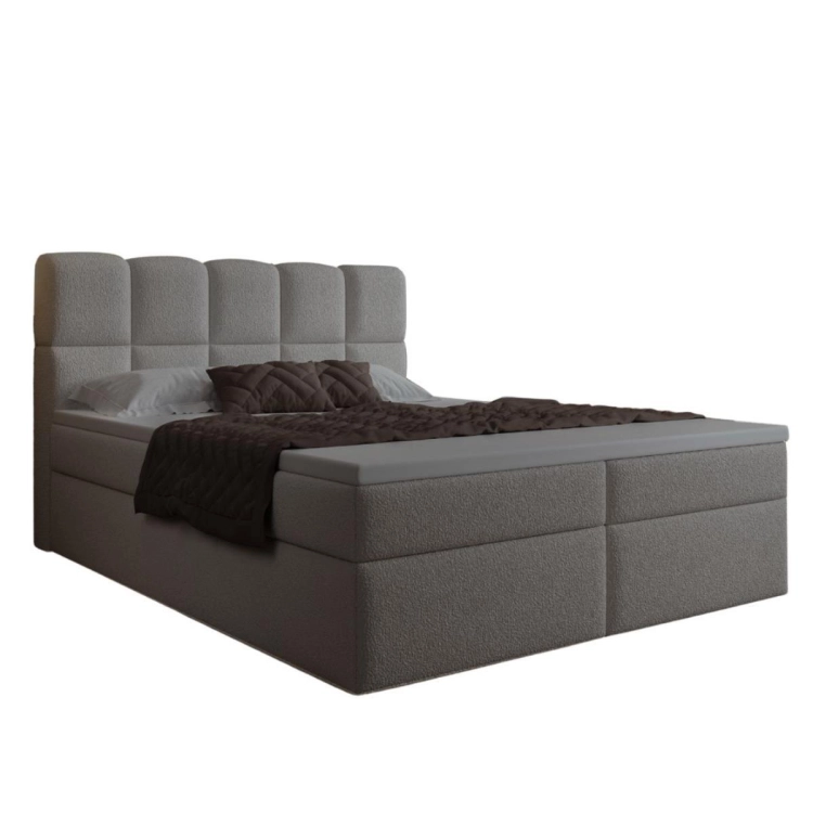 Designerskie grafitowe łóżko kontynentalne boucle z materacem PALEO