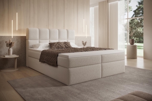 Łóżko kontynentalne z materacem w jasnym odcieniu beżu PALEO